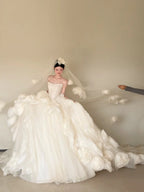 Lovely A-Line Handmade Flowers Wedding Dress Strapless Tulle Bridal Gowns CY0033