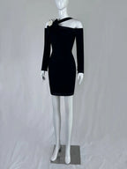 Playful Sheath Black Homecoming Dress Bow Floral Long Sleeve Short Dress CY0044