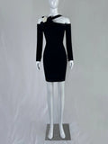 Playful Sheath Black Homecoming Dress Bow Floral Long Sleeve Short Dress CY0044