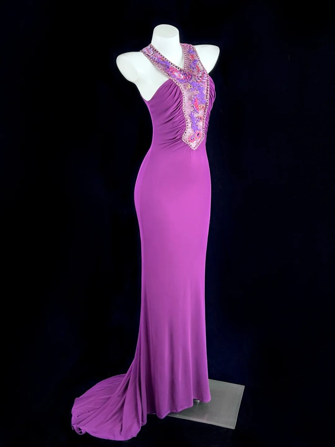 Enticing Halter Neck Purple Prom Dress Appliques Beads Mermaid Evening Dress CY0062
