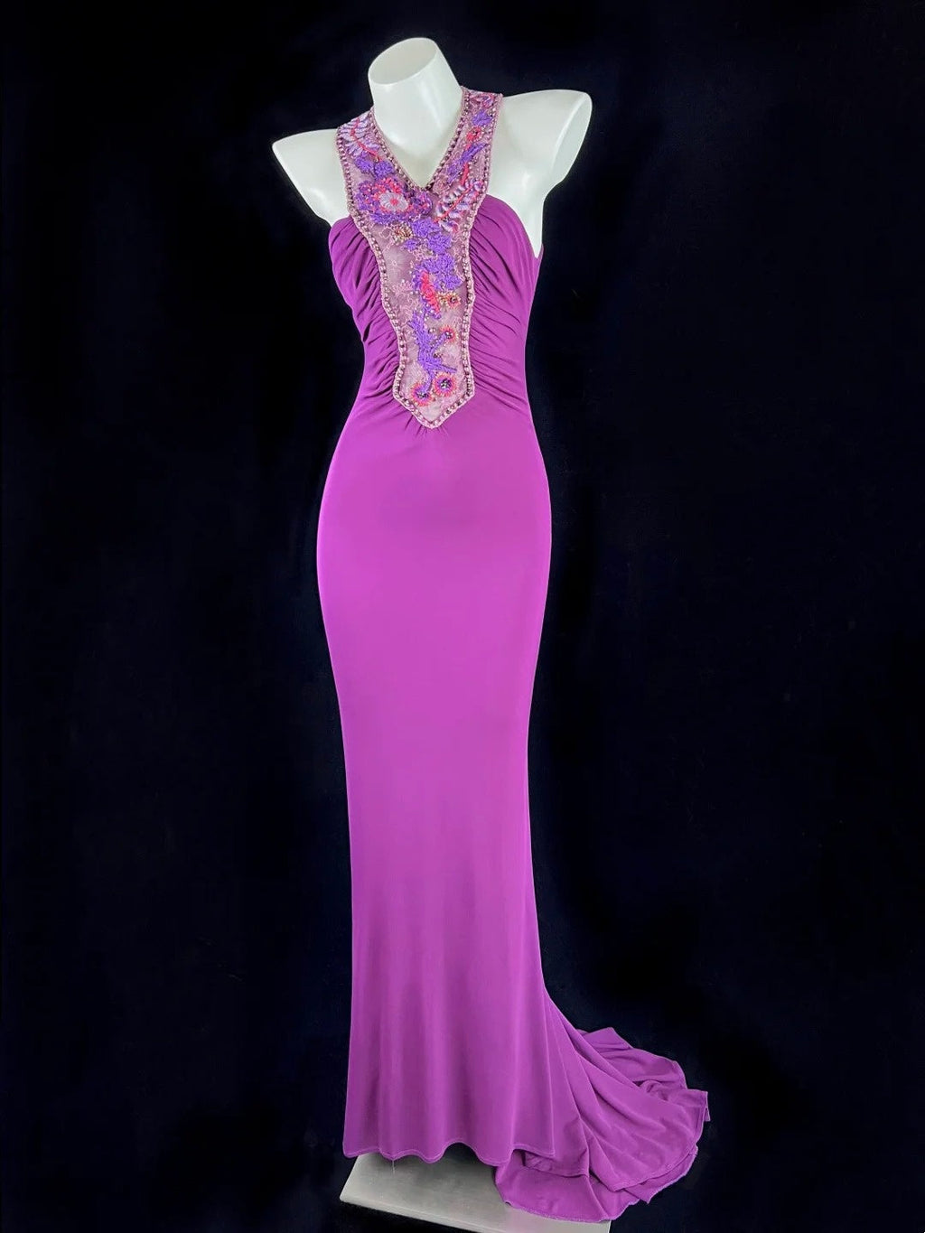 Enticing Halter Neck Purple Prom Dress Appliques Beads Mermaid Evening Dress CY0062