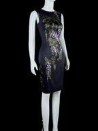Vintage Jewel Neck Black Homecoming Dress Printed Sheath Short Dress CY0064