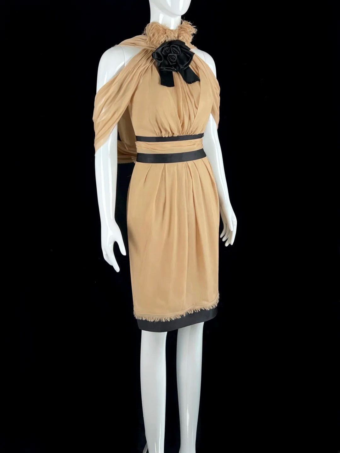 Soft Halter Neck Beige Homecoming Dress Floral Feather Sheath Short Dress CY0066