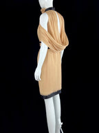 Soft Halter Neck Beige Homecoming Dress Floral Feather Sheath Short Dress CY0066