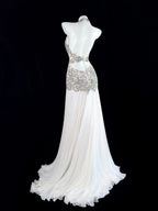 Alluring Halter Neck White Prom Dress Beading White Evening Dress CY0068