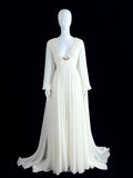 Wonderful V Neck Ivory Wedding Dress Long Sleeve A-Line Bridal Gowns CY0076