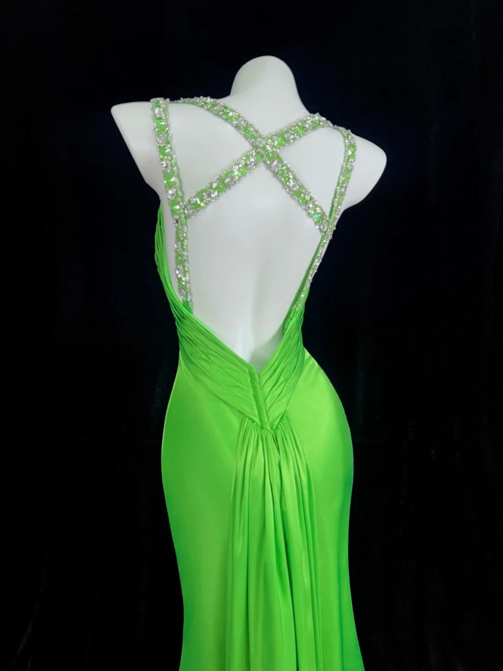 Luxury Spaghetti Straps Green Prom Dress Beading Slit Mermaid Evening Dress CY0078