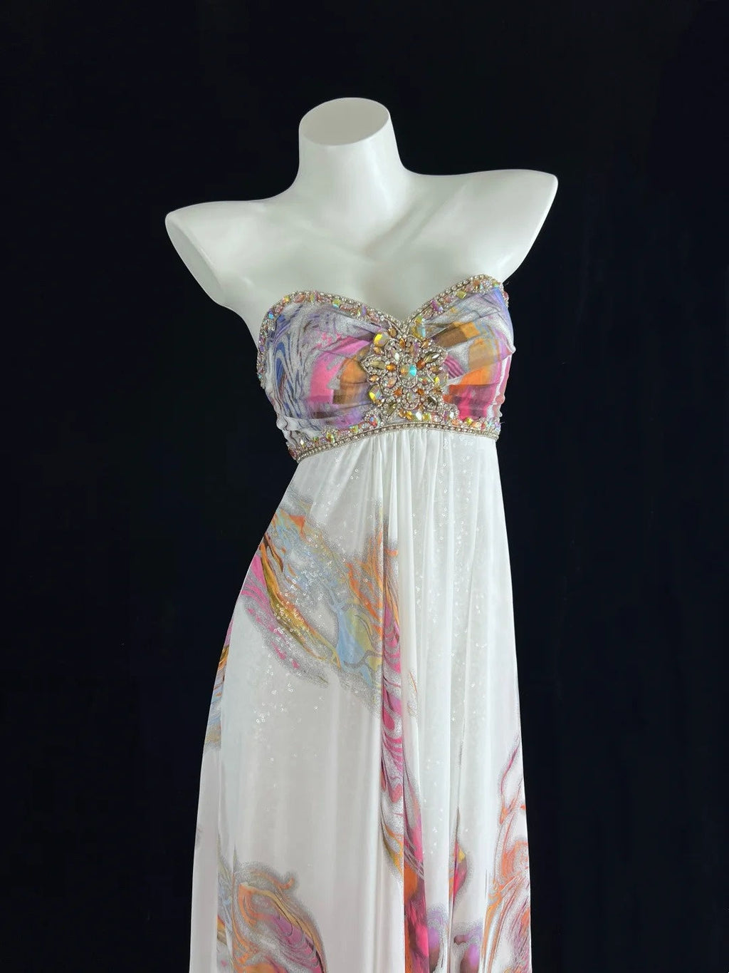 Cozy Strapless Printed Prom Dress Sequins Beaded A-Line Evening Dress CY0079