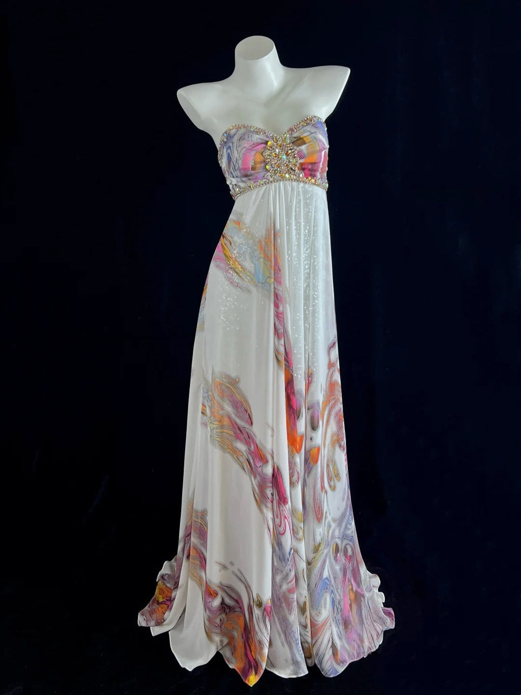 Cozy Strapless Printed Prom Dress Sequins Beaded A-Line Evening Dress CY0079