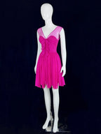 Enchanting V Neck Hot Pink Homecoming Dress Bows Pleated A-Line Short Dress CY0082