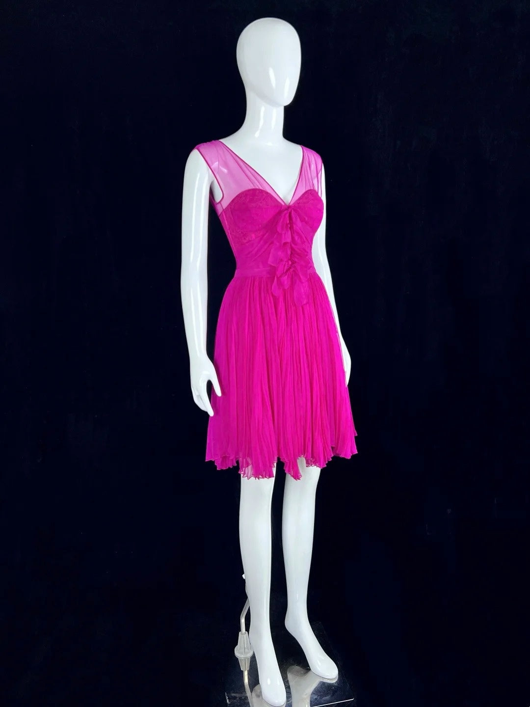 Enchanting V Neck Hot Pink Homecoming Dress Bows Pleated A-Line Short Dress CY0082