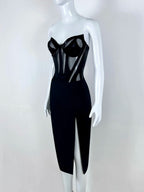 Sleek Strapless Black Homecoming Dress Slit Sheath Short Dress CY0083