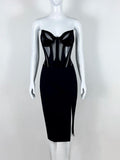 Sleek Strapless Black Homecoming Dress Slit Sheath Short Dress CY0083