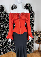 Lovely Off-the-Shoulder Red & Black Prom Dress Long Sleeve Mermaid Formal Dress CY0084