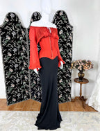 Lovely Off-the-Shoulder Red & Black Prom Dress Long Sleeve Mermaid Formal Dress CY0084
