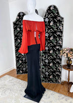 Lovely Off-the-Shoulder Red & Black Prom Dress Long Sleeve Mermaid Formal Dress CY0084