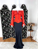 Lovely Off-the-Shoulder Red & Black Prom Dress Long Sleeve Mermaid Formal Dress CY0084