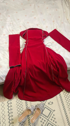 Chic Red A Line Satin Prom Dress Long Party  Evening Gown With Beading  cc1874