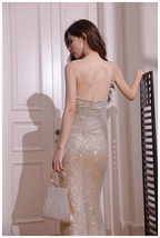 Glitter Strapless Sequin Slit Mermaid Long Evening Dress Prom Gown