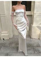 Classy White Off The Shoulder Satin Lace Mermaid Long Wedding Guest Dress Formal Evening Dress Prom Gown