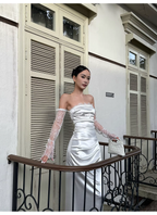 Classy White Off The Shoulder Satin Lace Mermaid Long Wedding Guest Dress Formal Evening Dress Prom Gown