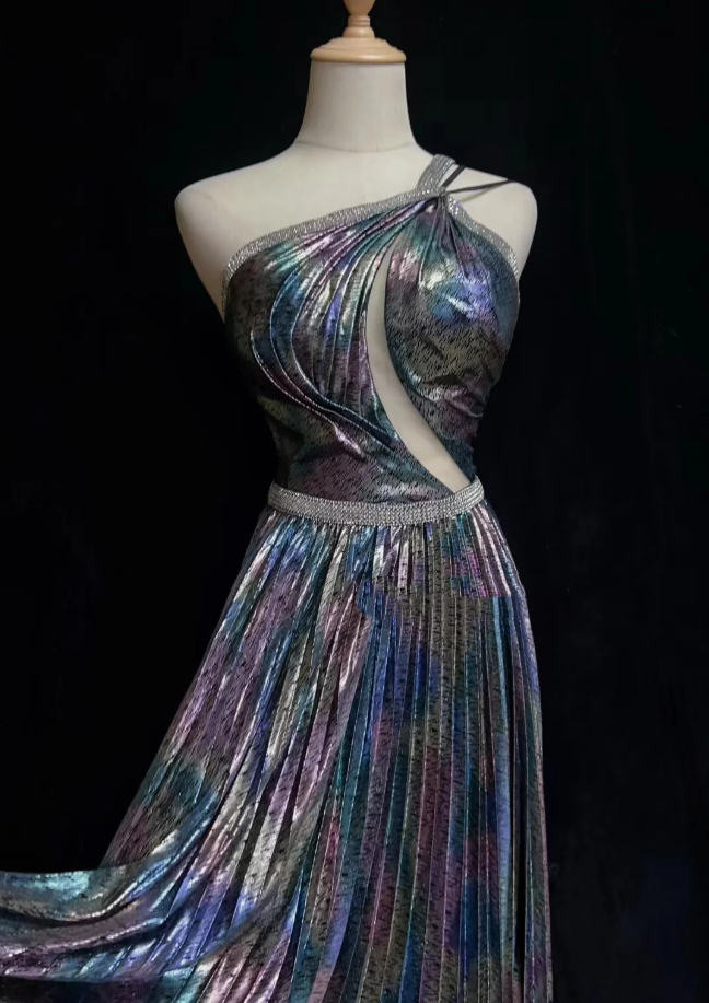 Unique One Shoulder Satin Pleated Beaded Long Evening Dress Formal Birthday Prom Dress SP1437