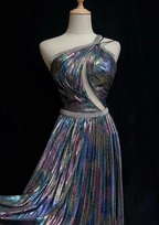 Unique One Shoulder Satin Pleated Beaded Long Evening Dress Formal Birthday Prom Dress SP1437