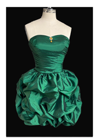 Vintage Green Strapless Satin Pleated Short Cocktail Dress Formal Graduation Homecoming Dress Y9564