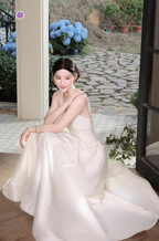 Fashion Halter V Neck Off White Satin A Line Long Wedding Guest Dress Formal Birthday Party Dress SP2013