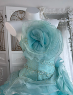 Unique Blue 3D Flowers Birthday Ball Gown,Pretty Tulle Pleated Beaded Formal Quinceanera Dress SP1448