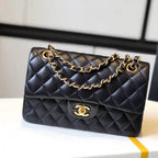 CHANEL SMALL CLASSIC HANDBAG LAMBSKIN & GOLD METAL