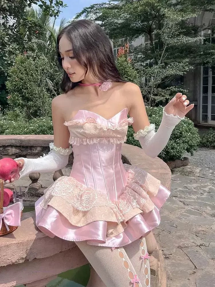 Pink Short Prom Dress with Lace Sweetheart Mini Birthday Party Dress     cg26078