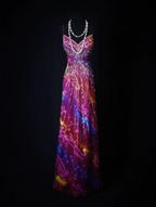 Unique V Neck Purple Spaghetti Straps Chiffon Beaded Mermaid Long Party Dress Evening Gown