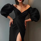 Prom Dresses V-Neck Mid-Calf Split A-Line Women's Party Dress   cg19879