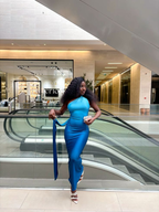 Sexy One Shoulder Backless Ombre Sea Blue Satin Mermaid Evening Gown Long Party Dress