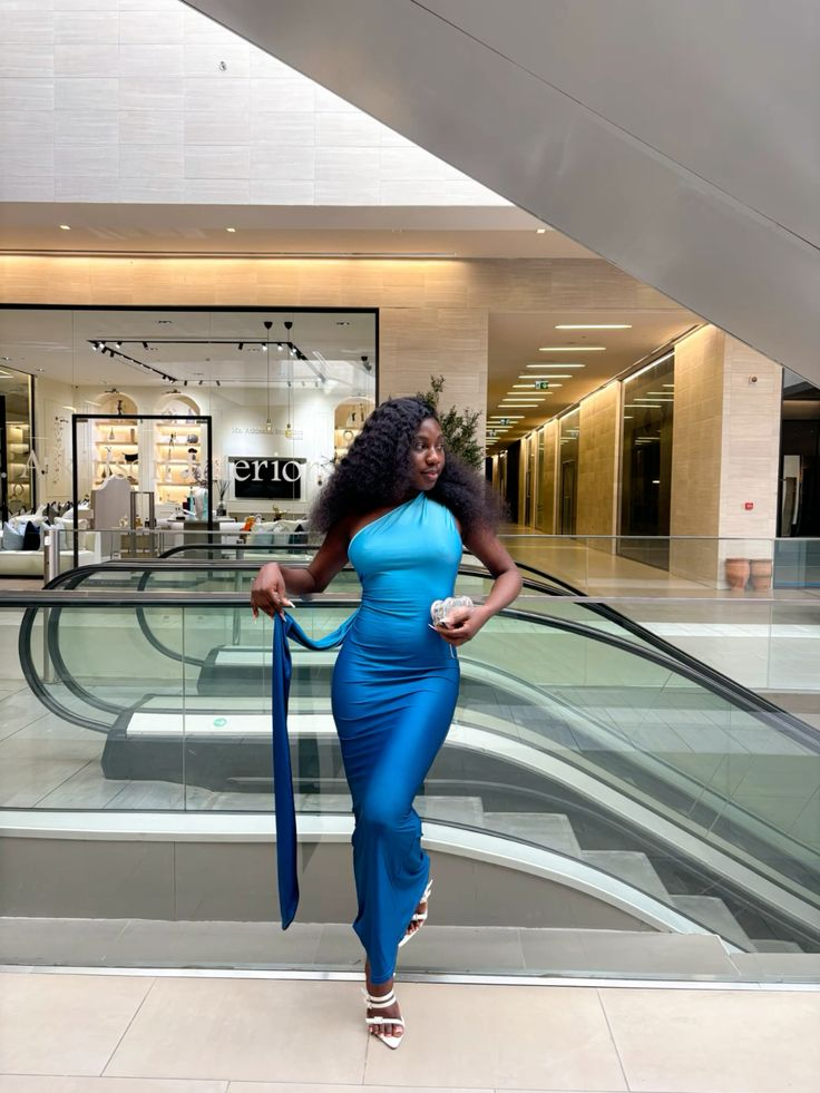 Sexy One Shoulder Backless Ombre Sea Blue Satin Mermaid Evening Gown Long Party Dress