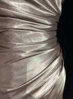 Vintage Champagne Satin Pleated Mermaid Long Birthday Prom Dress Evening Gown SP1962