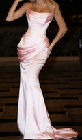 Classy Strapless Satin Mermaid Party Dress Pink Bridesmaid Dress Y8792