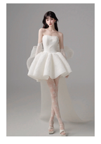 Classy Strapless Organza Appliques White A Line Short Homecoming Dress Formal Birthday Outfits With Bow Y9563