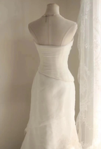 Strapless White Tulle Lace Appliques Layered Mermaid Long Wedding Dress Bridal Dress SP1244