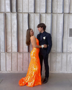 Orange Backless Prom Dress, Orange Mermaid Prom Gown Y2247