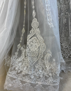Vintage Silver Gray Tulle Lace Sequin Beaded Long Wedding Dress Formal Gowns SP1444