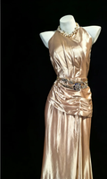 Sexy Halter Satin Pleated Beaded Mermaid Long Party Dress Champagne Backless Evening Dress SP1581