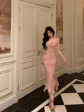 Classy Mermaid Spaghetti Straps Pink Prom Dresses Birthday Outfits Evening Gown
