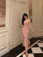 Classy Mermaid Spaghetti Straps Pink Prom Dresses Birthday Outfits Evening Gown