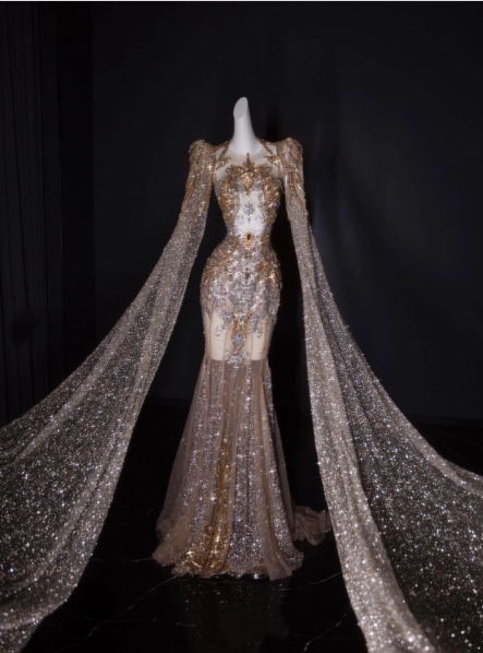 Glitter Tulle Sequin Beaded Mermaid Long Evening Dress Prom Gown