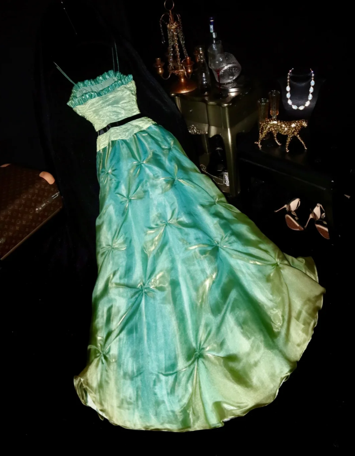 Unique Mint Green Spaghetti Straps Tulle Satin Pleated Mermaid Long Party Dress Birthday Prom Gown SP1415