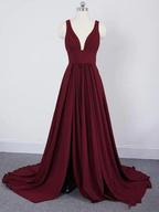 Burgundy A Line Deep V Neck Cheap Bridesmaid Dresses For Wedding,Long Prom Dress  Y1565