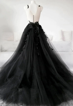 Elegant A-line Tulle Modest Prom Dress With Appliques Y1574