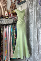 Classy Light Green Sleeveless Satin Mermaid Long Party Dress Evening Gown